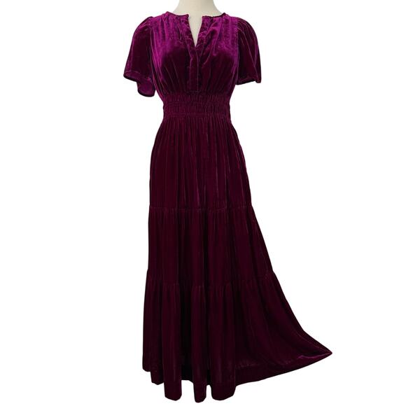 Anthropologie The Somerset Maxi Dress Velvet Edition Magenta Pink XS - Picture 1 of 8
